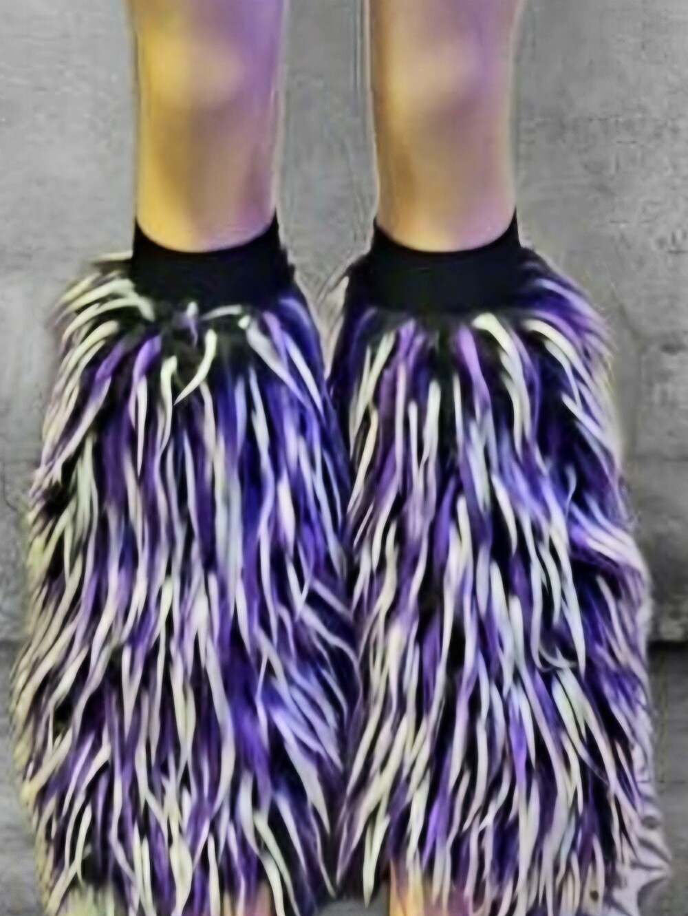 Vintage Y2K Cybergoth Furry Leg Warmers Purple UV Reactive Rave Fluffies Flare